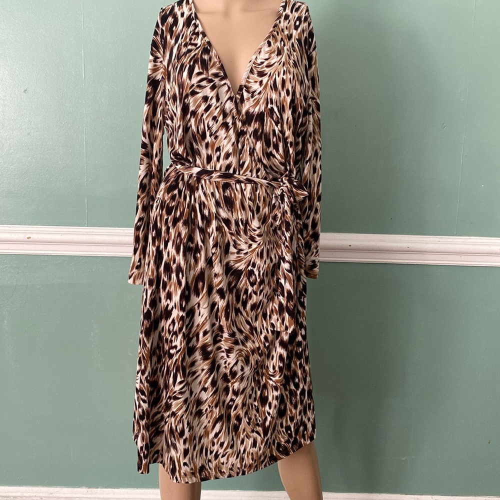 Women wrap animal Print polyester V Neck long Sleeve Plus Size 16